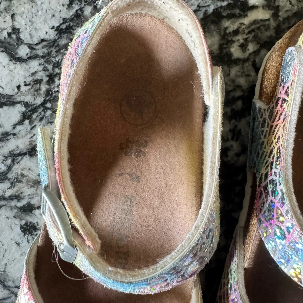 Birkenstock Kids Iridescent Holographic Glitter Sandals - size 34